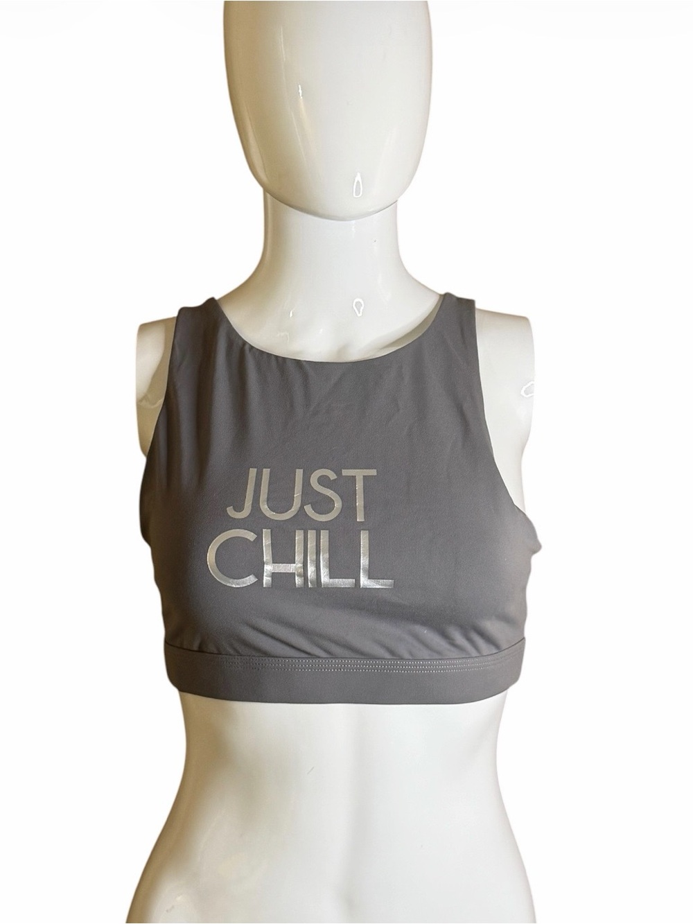 aerie Grey 'JUST CHILL' High-Neck Sports Bralette